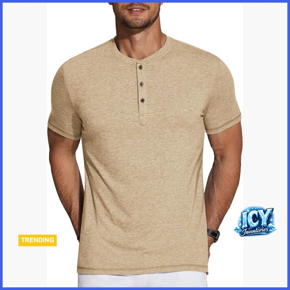 Short Sleeve Henley Shirt Casual Button Tee Lightweight Fabric
